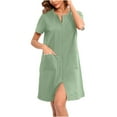 thumbnail image 1 of Abomasnow Zip Up Robes for Women Short Bathrobe Lightweight Knee Length Housecoat with Pockets Nightgown S-2XL, 1 of 8