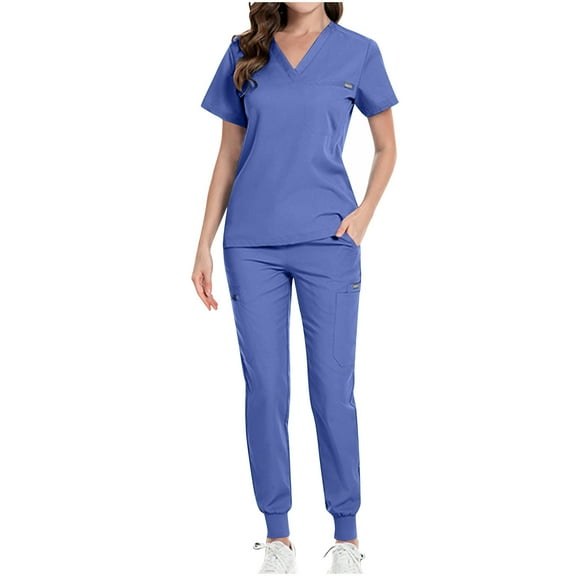Abomesnow Scrubs Set for Women Nurse Uniform Jogger Outfits Stretch Top & Pants with Multi Pockets for Nurse Workwear on Clearance