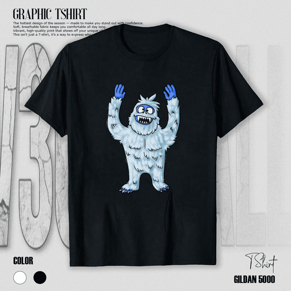 Abominable Snowman Funny Winter Yeti Creature Holiday Art Unisex T-Shirt, up to size 5XL