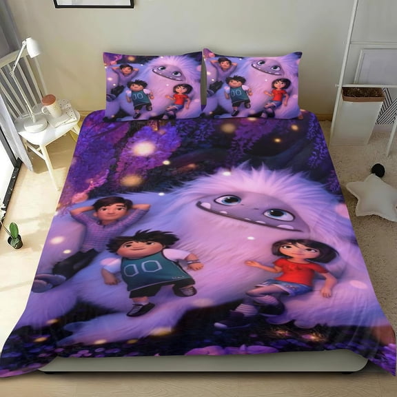 Abominable Themed Bed Sheet Set Three Piece Set 53x79 In ches Comfortable And Skin Friendly Unique Design Creating A Star Studded Night Home Decor Gifts For Family Friends fans