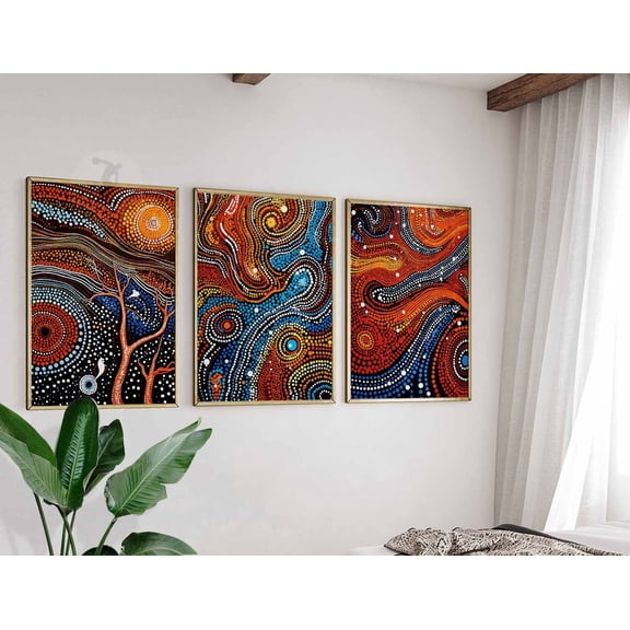 Aboriginal Cultural Wall Art Indigenous Set Australian Travel Art Version 2 Set 3 Stretched Canvas 16x24