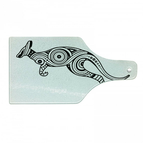 Aboriginal Cutting Board, Nature Themed Pattern with Abstract Ornamental Kangaroo, Decorative Tempered Glass Cutting and Serving Board, in 3 Sizes, by Ambesonne
