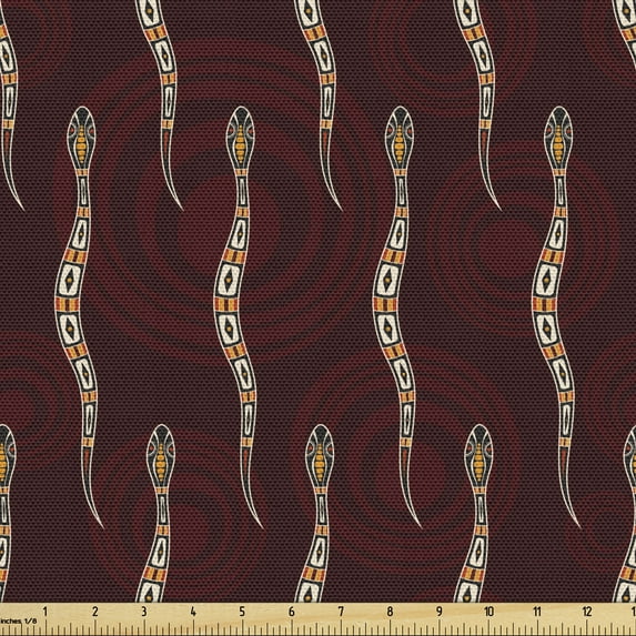 Ambesonne Aboriginal Fabric by the Yard Upholstery, Abstract Snakes, 10 Yards, Dark Fuchsia Multicolor