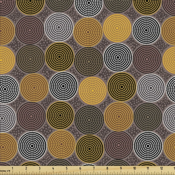 Ambesonne Aboriginal Fabric by the Yard Upholstery, Folkloric Dotted Rounds, 3 Yards, Multicolor
