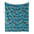 thumbnail image 1 of Aboriginal Soft Flannel Fleece Throw Blanket, Reptile on Waves and Dots, Cozy Plush for Indoor and Outdoor Use, 50" x 60", Sea Blue Dark Taupe, by Ambesonne, 1 of 5