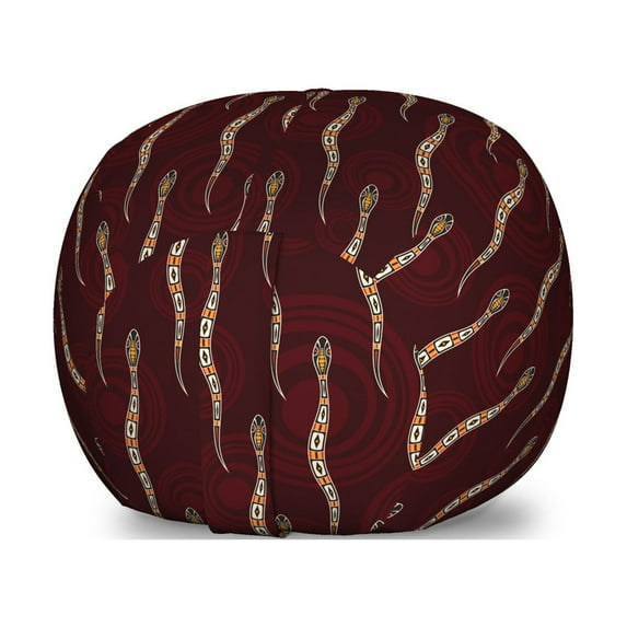 Aboriginal Storage Toy Bag Chair, Abstract Ornamental Snakes on Nested Circles Repetition, Stuffed Animal Organizer Washable Bag, Small Size, Dark Fuchsia Multicolor, by Ambesonne