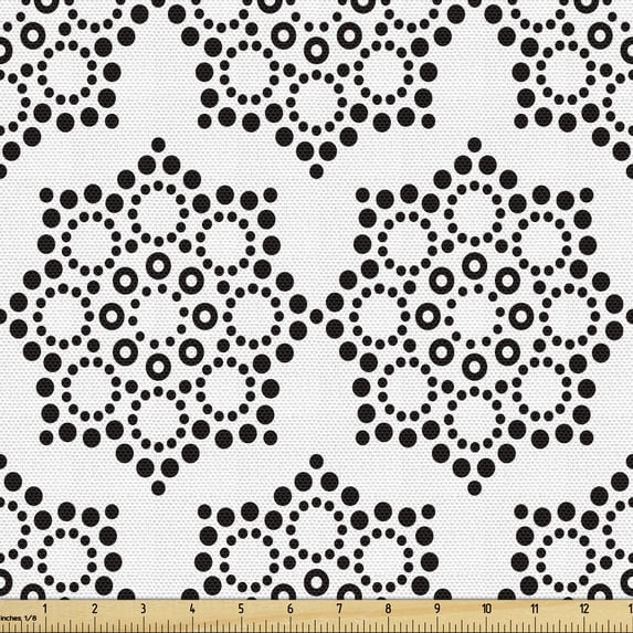 Ambesonne Aboriginal Fabric by the Yard Upholstery, Dotwork Floral Motif, 1 Yard, Charcoal Grey White