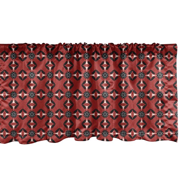 Aboriginal Window Valance, Retro Influenced Pattern with Warm Tone Floral Pattern, Curtain Valance for Kitchen Bedroom Decor with Rod Pocket, 54" X 12", Vermilion Charcoal Grey, by Ambesonne