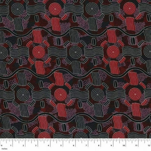 Aboriginal fabric Rain Dreaming Red by M S Textiles