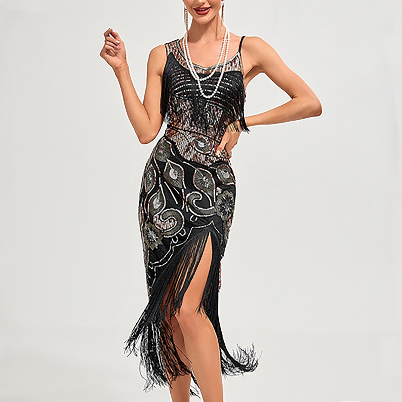Aboser 1920s Flapper Dress for Women Sequin Beaded Cocktail Dresses Elegant  Fringe Party Dress Slit Sleeveless Dresses Vintage Sparkly Prom Dress -  Walmart.com