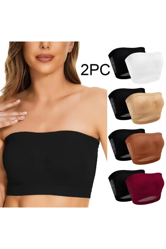 2 Pack Bandeau Bras for Women Strapless Tube Tops Plus Size Seamless Bra Stretchy No Underwire Bralettes Breathable Comfort Tube Bras Wine XXXL