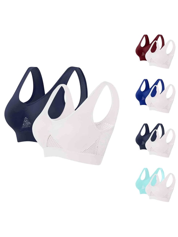 2 Pack High Impact Sports Bras for Women Plus Size Lightly Padded Yoga Bra Breathable Cool Liftup Air Bras Push Up Supportive Brassiere Navy XXXXL