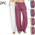thumbnail image 1 of Aboser 2 Pack Linen Pants for Women Petite Wide Leg Lounge Pants Plus Size Travel Pants Lightweight High Waisted Trousers Solid Color Long Pant with Pocket, 1 of 9