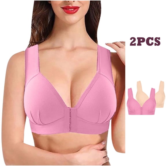 Aboser 2 Pcs Bras for Women Plus Size Front Closure Bras Push Up Support Underwear Beauty Back Sleep Bra Full Coverage Wireless Bras