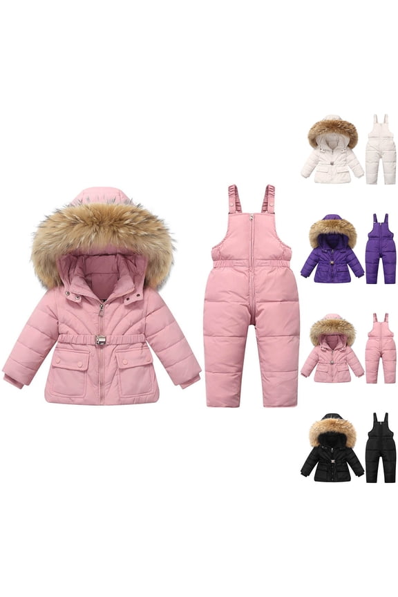 2 Piece Snowsuit Set for Boys Girls Kids Winter Skiing Jumpsuits Warm Ski Jacket and Snow Bib Pants Sets Outdoor Quilted Coats for Children Snow Suits