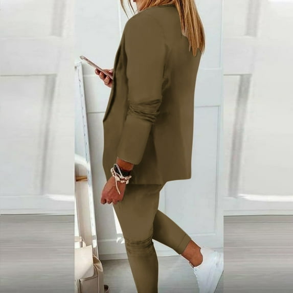 Aboser 2 Piece Women's Suits Set Solid Lapel Long Sleeve Open Front Blazer and Pants Set Elegant Business Cardigan With Pockets