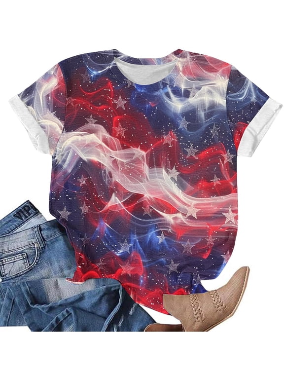 250th Anniversary USA Shirt Women Short Sleeve Patriotic Tops Plus Size Crewneck Holiday Tshirts Fashion Tie Dye American Flag Graphic Tees