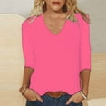 thumbnail image 1 of Aboser 3/4 Length Sleeve Womens Tops Casual V Neck T Shirts Solid Color Basic Tees Summer Loose Fit Blouses Dressy Tunic Top Hot Pink XXL, 1 of 5