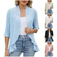 thumbnail image 1 of Aboser 3/4 Sleeve Cardigan for Women Trendy Ruffle Draped Shrug Cardigans Trendy Eyelet Embroidery Cover Ups Lightweight Open Front Boleros, 1 of 9