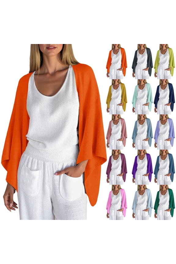 3/4 Sleeve Cotton Linen Cardigans for Women Oversized Batwing Sleeved Blouses Lightweight Open Front Shrug Cardigan Breathable Plain Outerwear