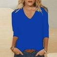 thumbnail image 1 of Aboser 3/4 Sleeve Tops for Women Summer Basic Shirts Solid Color V Neck Tee Shirt Casual Loose Fits Blouses Cozy Soft Tunic Top Blue S, 1 of 5