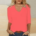 thumbnail image 1 of Aboser 3/4 Sleeve Tops for Women Casual V Neck Shirts Summer Crewneck T Shirt Simple Loose Fit Tee Blouses Trendy Solid T-shirts, 1 of 5