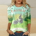 thumbnail image 1 of Aboser 3/4 Sleeve Tops for Women Happy Easter Day T Shirt Cute Bunny Rabbit Graphic Tees Casual Loose Fit Tshirt Easter Eggs Crewneck Tunic Top, 1 of 4