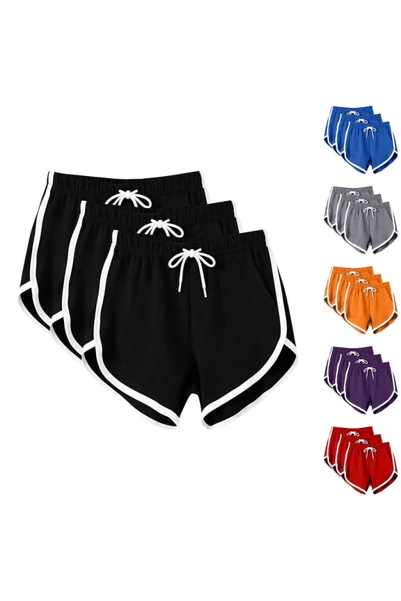 3 Pack Booty Sweat Shorts Women Gym Running Dance Shorts Drawstring Elastic Waist Workout Shorts Lightweight Dolphin Shorts with Pocket
