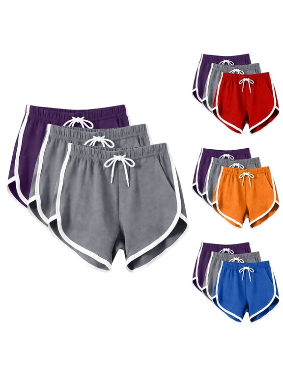 3 Pack Juniors Hot Shorts Summer Sweat Shorts for Women Casual Booty Dolphin Shorts Lightweight Elastic Waist Drawstring Lounge Shorts with Pockets