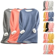 Aboser 3 Pack Thermal Lined Loungewear for Women Plus Size Sherpa Fleece Sweatshirts Warm Winter Crewneck Pullover Tops Solid Color Long Sleeve Undershirts