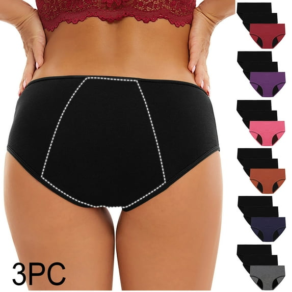 Aboser 3 Pack Womens Heavy Flow Period Underwear Plus Size Leak Proof Menstrual Panties for Teens Girls Cotton Breathable Hipster Briefs
