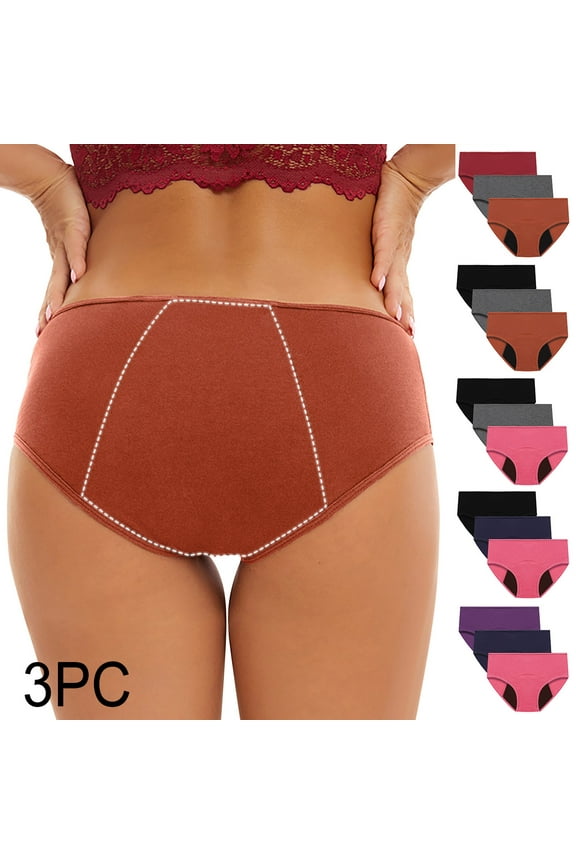3 Packs High Absorbency Period Underwear Women Heavy Flow Leakproof Panties Easy Clean Postpartum Underwear Breathable Cotton Panty Briefs for Teens Girls