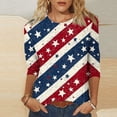 thumbnail image 1 of Aboser 4th of July Shirt 3/4 Sleeve Womens Tops Plus Size Crew Neck T Shirts Trendy American Flag Print Tees Independence Day Holiday Clothes, 1 of 4