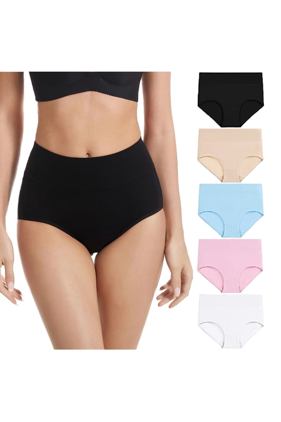 5 Pack High Waist Underwear for Women Butt Lifting Cotton Panties Plus Size Tummy Control Underwear Comfort Soft Seamless Briefs
