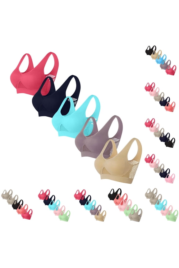 5 Pack Push Up Sports Bras for Women No Underwire Pullover Bra Breathable Mesh Workout Bralettes High Impact Support Bras