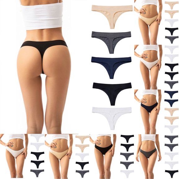 Aboser 5 Pack Seamless Thongs for Women No Show Low Waist Underwear Breathable Butt Lift Hipster Panties Comfort Soft Cotton Bikini Thongs