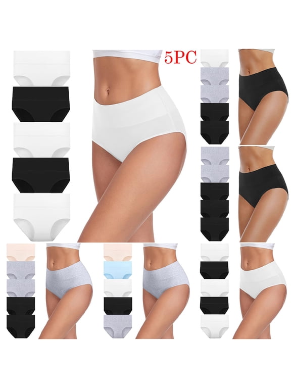 5 Pack Seamless Underwear for Women Cotton Full Coverage Panties Plus Size High Waisted Hipster Briefs No Show Stretch Panties