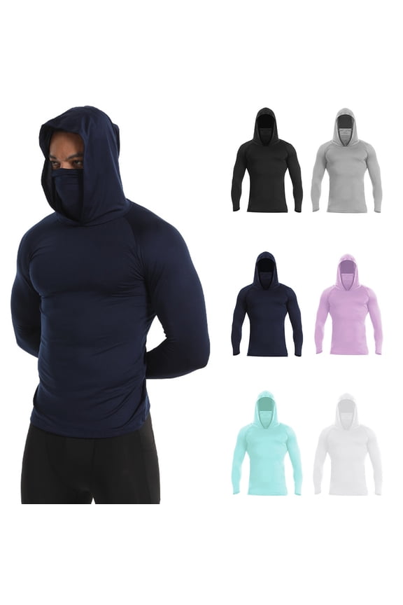 Active Long Sleeve Sun Shirts Outdoor Fase Mask Rash Guard SPF UV Protection Workout Tops Plus Size Running Hiking Golf Tshirts Navy XXL