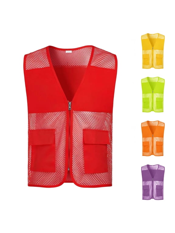 Adult Women Mesh Travel Vest Plus Size Zip Up Jackets Outdoor Breathable Cargo Work Vests Active Camping Hiking Safety Vest Workwear with Pockets