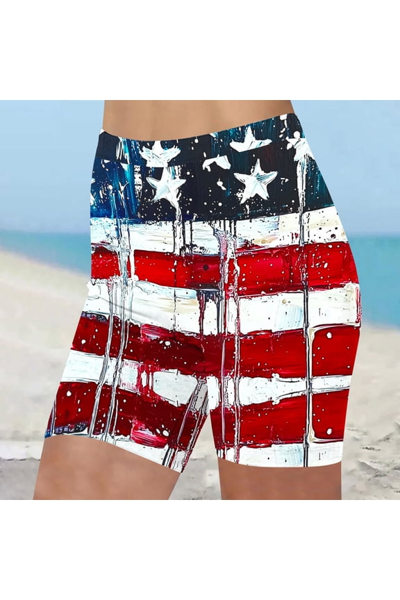 American Flag Patriotic Biker Shorts Women Tummy Control Seamless Shorts Gym Running Yoga Shorts Funny USA Stars and Stripes Printing Shorts