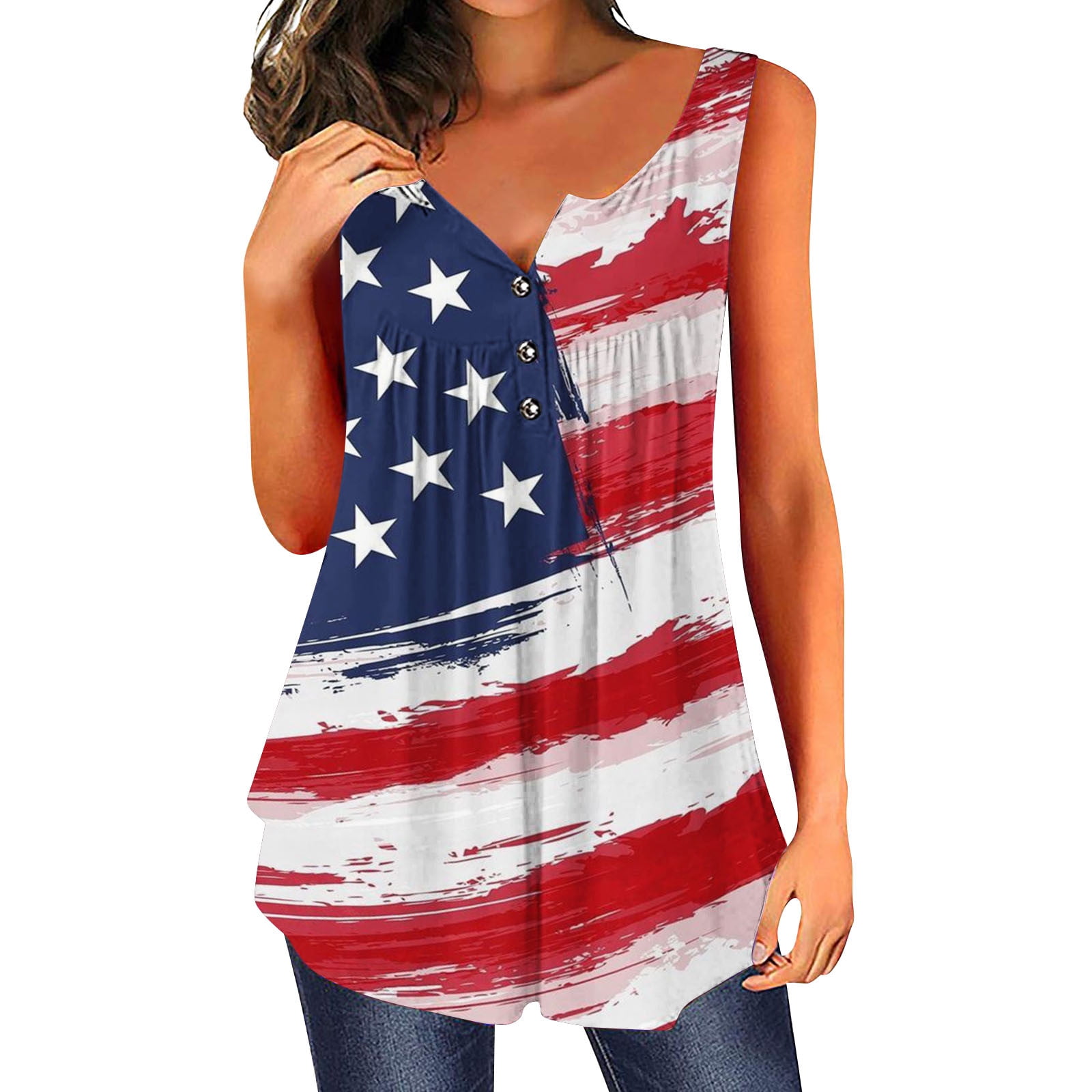 All American Mama 4th Of July Tank Top – Patriotic USA Flag Sleeveless Shirt, Women's Holiday Graphic Tee - View #3