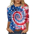 thumbnail image 1 of Aboser American Flag T Shirts for Women 3/4 Sleeve Tie Dye Graphic Tees Plus Size Summer Basic Shirt Funny Stars and Stripes Print Tops Going Out Casual Tshirts, 1 of 5