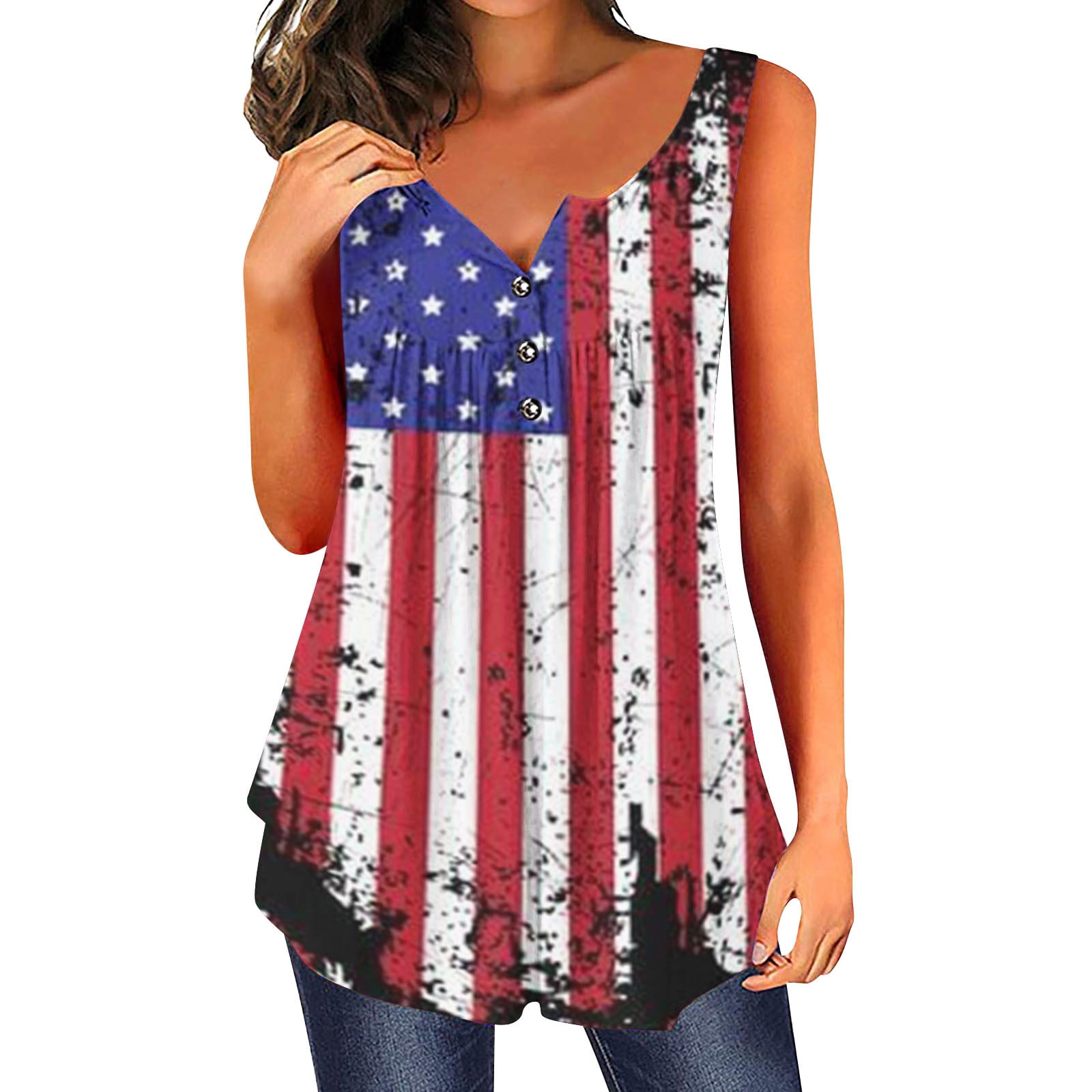 July 4th ! HIMIWAY Shirt For Women Independence Day Print Plus Size