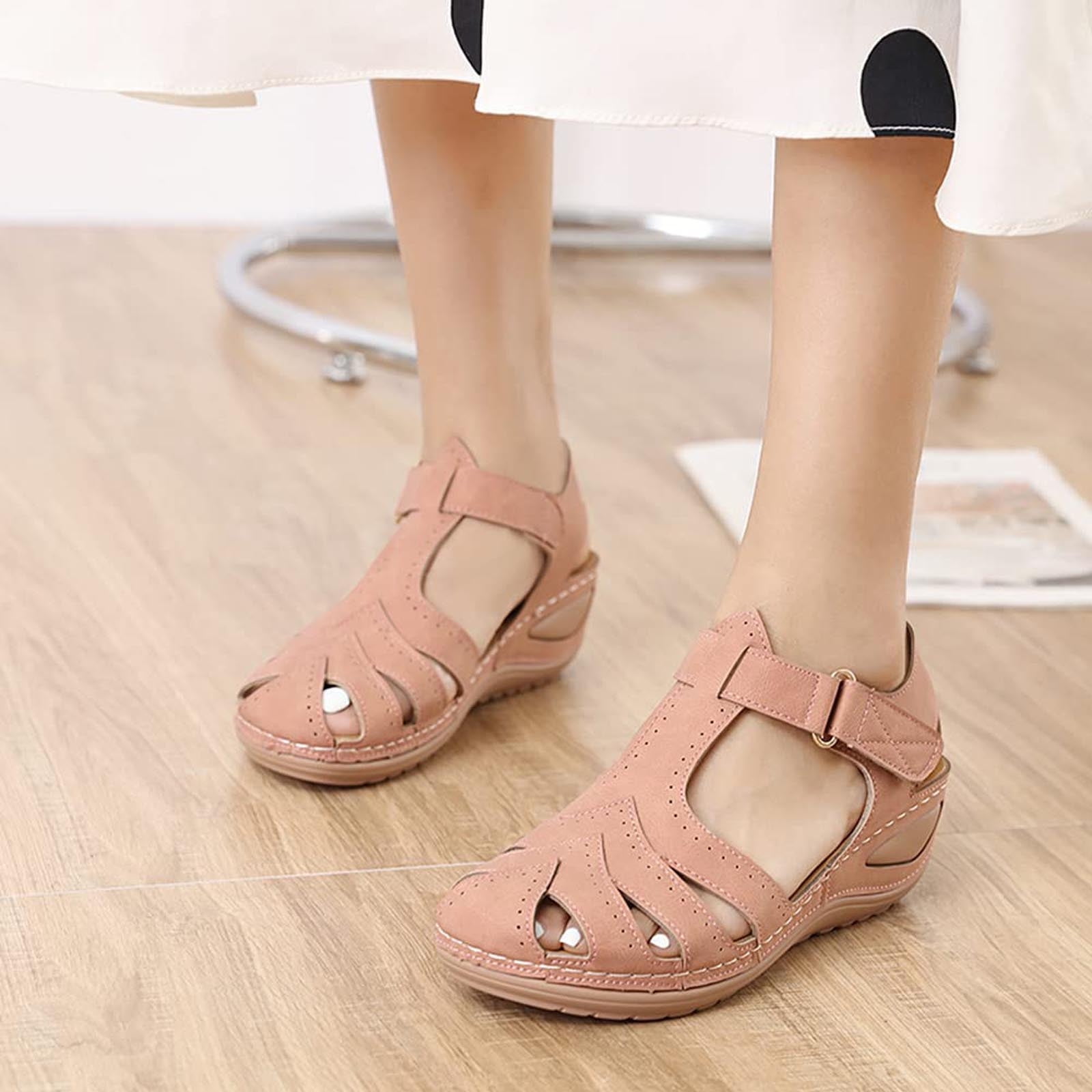 Aboser Arch Support Wedges for Women Posh Gladiator Closed Toe Platform