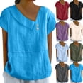 thumbnail image 1 of Aboser Asymmetrical Shirts for Women Trendy Cotton Linen Tops Dressy Casual Short Sleeve T Shirt Solid Color Beach Blouse Breathable Cozy Tunic Top Beige M, 1 of 7