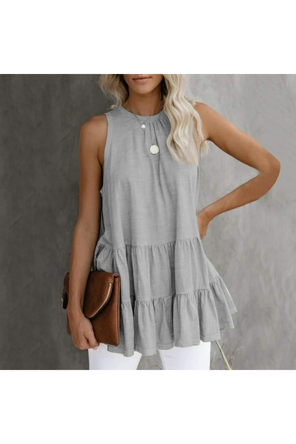 Babydoll Tank Tops for Women Sleeveless Summer Tops Dressy Casual Flowy Swing Shirts Ruffle Tiered Tanks Blouses