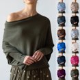 thumbnail image 1 of Aboser Batwing Long Sleeve Sweater Women Slouchy Off the Shoulder Jumper Tops Comfy Soft Cotton Knit Sweaters Loose Fit Solid Color Pullover Knitwear Blue Free Size, 1 of 7