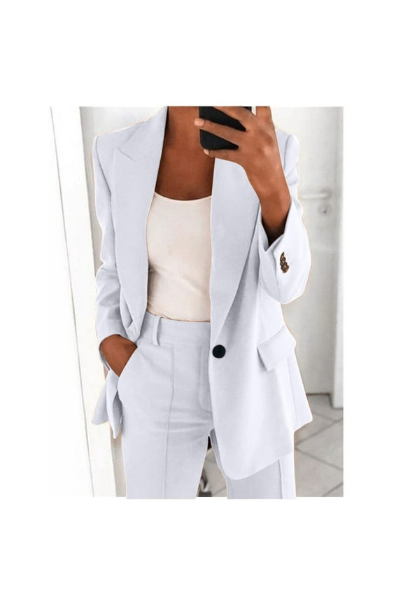 Blazer Sets Women 2 Piece Outfits Business Casual Blazer Suit Dressy Work Office Jacket Suits Plus Size Wide Leg Pants Suit Set