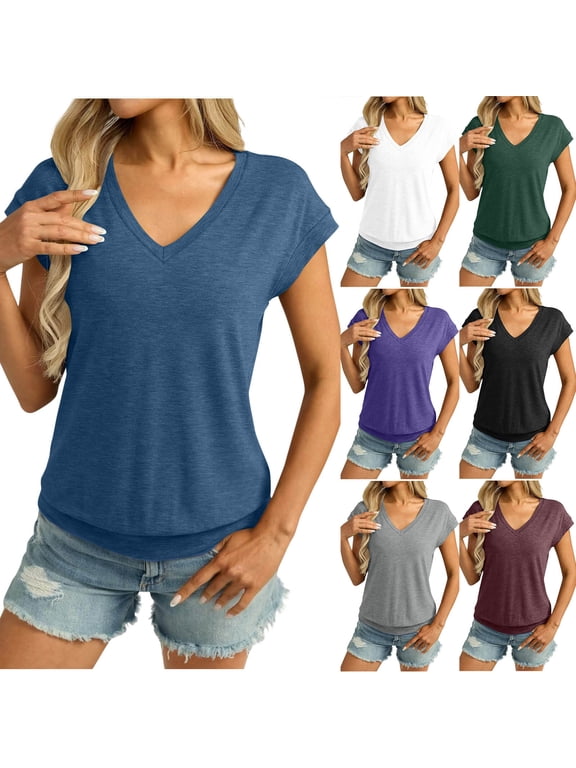 Blouson Tops for Women Going Out T Shirts Summer Short Sleeve Tees Comfy Soft Cotton Tshirts Solid Color Casual Blouses 2026 Green M