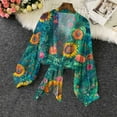 thumbnail image 1 of Aboser Boho Floral Bolero Cardigans for Women Trendy Tie Knot Sheer Cardigan Lightweight Puff Sleeve Cropped Cover Ups Open Front Shawl Tops, 1 of 7